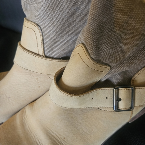Anthropologie Lockeed Raw Leather & Canvas boots size 8.5 tan buckle shoes - Picture 10 of 10